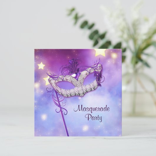 Blauwgroen Blauw Roze Paarse Masquerade Party Kaart (Staand voorkant)