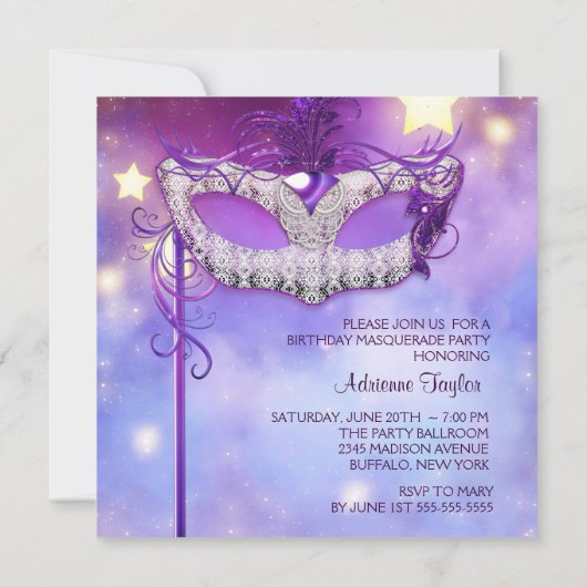 Blauwgroen Blauw Roze Paarse Masquerade Party Kaart (Achterkant)