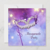 Blauwgroen Blauw Roze Paarse Masquerade Party Kaart (Voorkant)