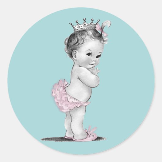 Blauwgroen Blauw Roze Prinses Baby shower Stickers (Voorkant)