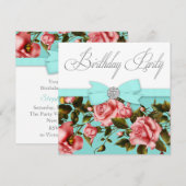 Blauwgroen Blauw Roze Rose Verjaardagsfeest Kaart (Voorkant / Achterkant)