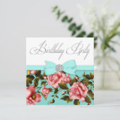 Blauwgroen Blauw Roze Rose Verjaardagsfeest Kaart (Staand voorkant)