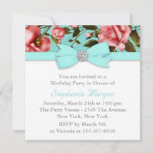 Blauwgroen Blauw Roze Rose Verjaardagsfeest Kaart (Achterkant)