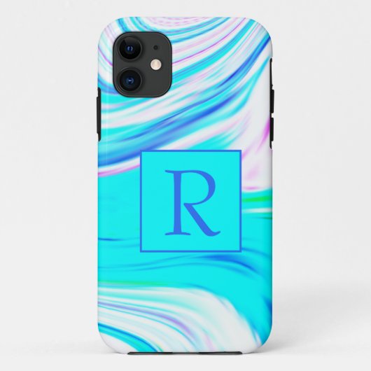 Blauwgroen Blauw Roze Witte Abstracte Golven Monog Case-Mate iPhone Case (Achterkant)