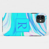 Blauwgroen Blauw Roze Witte Abstracte Golven Monog Case-Mate iPhone Case (Achterkant (horizontaal))