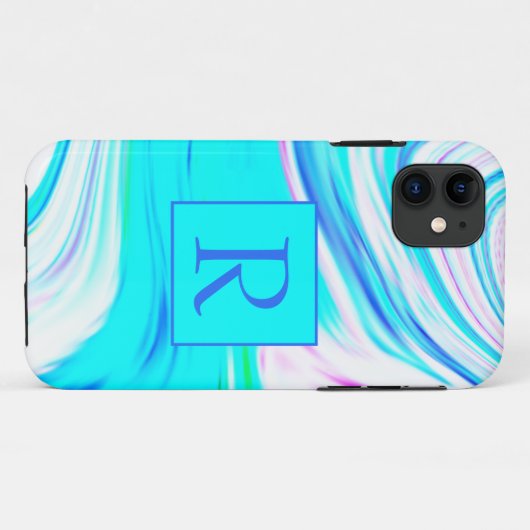 Blauwgroen Blauw Roze Witte Abstracte Golven Monog Case-Mate iPhone Case (Achterkant (horizontaal))