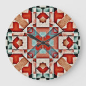 Blauwgroen blauw rubbijn terra Cotta Tribal Kunstp Grote Klok (Voorkant)