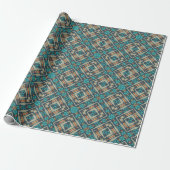 Blauwgroen blauw Rust Oranje Aqua Turquoise Mosaic Cadeaupapier (Uitgerold)
