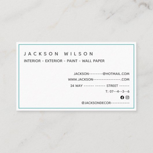 Blauwgroen blauw schilderen en decoreren van verfr visitekaartje (Achterkant)