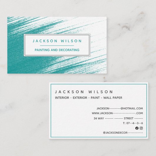 Blauwgroen blauw schilderen en decoreren van verfr visitekaartje (Voorkant / Achterkant)