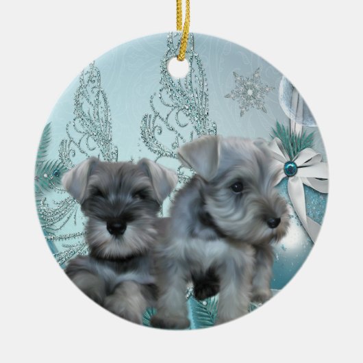 Blauwgroen Blauw Schnauzer Puppies Kerst Ornament (Voorkant)