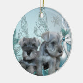 Blauwgroen Blauw Schnauzer Puppies Kerst Ornament (Links)