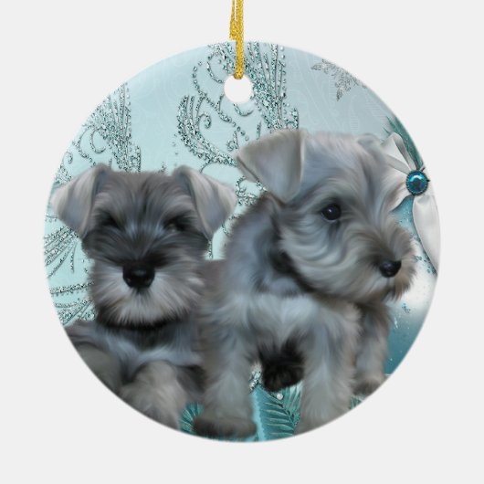 Blauwgroen Blauw Schnauzer Puppies Kerst Ornament (Achterkant)