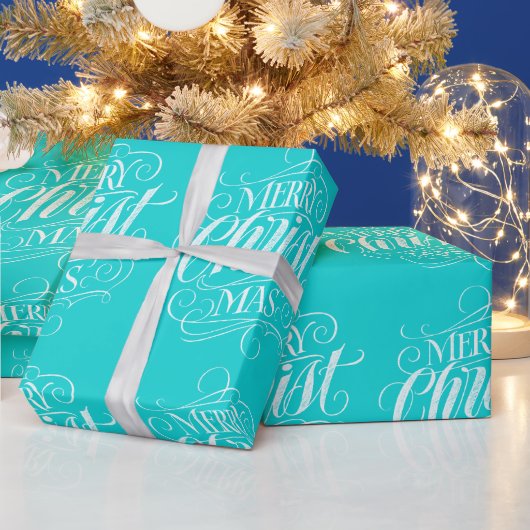 Blauwgroen blauw script voor prettige kersttalk cadeaupapier (Feestdagen)