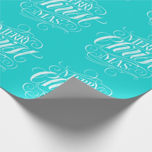 Blauwgroen blauw script voor prettige kersttalk cadeaupapier (Hoek)