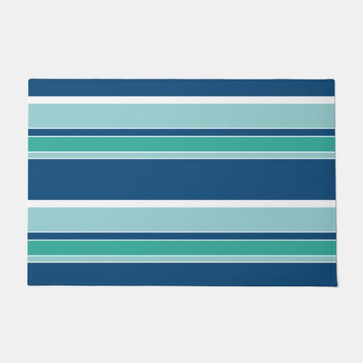 Blauwgroen blauw Seafoam Green White Stripes Patte Deurmat (Voorkant)