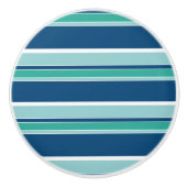 Blauwgroen blauw Seafoam Green White Stripes Patte Keramische Knop (Voorkant)