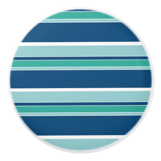 Blauwgroen blauw Seafoam Green White Stripes Patte Keramische Knop (Voorkant)