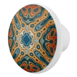 Blauwgroen Blauw Sinaasappel Geel Groen Etnische S Keramische Knop