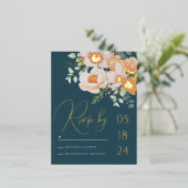 Blauwgroen Blauw sinaasappel Lente Peach Bloemen B Folie Feestdagen Briefkaart (Staand Voorkant)