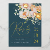 Blauwgroen Blauw sinaasappel Lente Peach Bloemen B Folie Feestdagen Briefkaart (Voorkant)