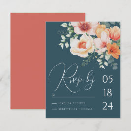 Blauwgroen Blauw sinaasappel Lente Peach Bloemen B RSVP Kaartje