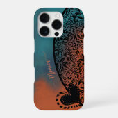 Blauwgroen blauw & Sinaasappel Modern bloemmotief iPhone Hoesje (Achterkant)