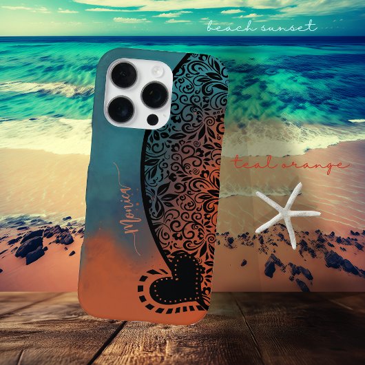 Blauwgroen blauw & Sinaasappel Modern bloemmotief iPhone Hoesje