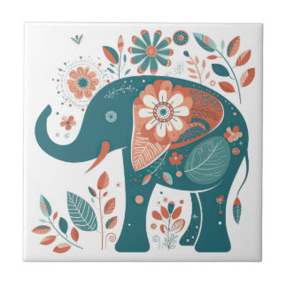 Blauwgroen Blauw Sinaasappel Olifant Scandinavisch Tegeltje