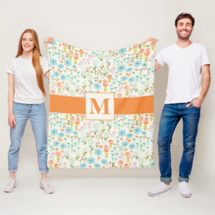 Blauwgroen Blauw Sinaasappel Roze Bloemenpatroon Fleece Deken