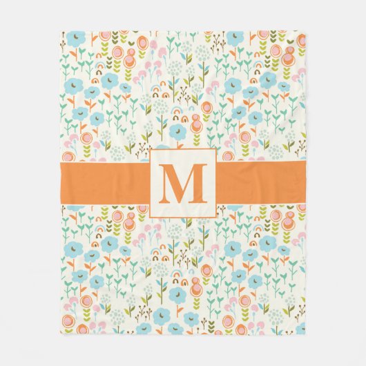  Blauwgroen Blauw Sinaasappel Roze Bloemenpatroon Fleece Deken (Voorkant)