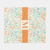  Blauwgroen Blauw Sinaasappel Roze Bloemenpatroon Fleece Deken (Voorkant (Horizontaal))