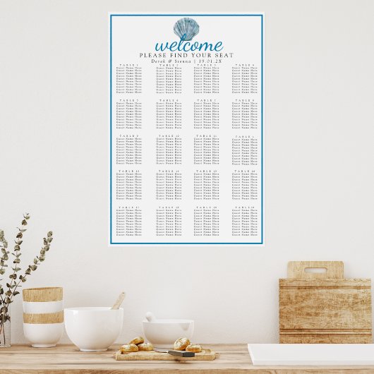 Blauwgroen Blauw Single Seashell Trouwstoelen Poster (Keuken)