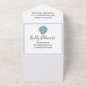  Blauwgroen Blauw Single Seashell Wedding All In One Uitnodiging (Buitenkant)