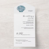  Blauwgroen Blauw Single Seashell Wedding All In One Uitnodiging (Binnen)