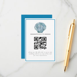  Blauwgroen Blauw Single Seashell Wedding Informatiekaartje