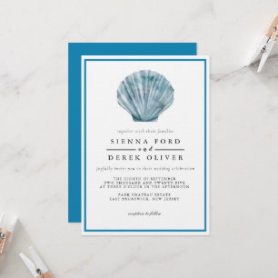  Blauwgroen Blauw Single Seashell Wedding Kaart