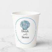  Blauwgroen Blauw Single Seashell Wedding Papieren Bekers (Voorkant)