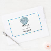  Blauwgroen Blauw Single Seashell Wedding Rechthoekige Sticker (Envelop)