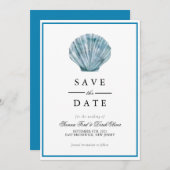 Blauwgroen Blauw Single Seashell Wedding Save The Date (Voorkant / Achterkant)