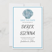 Blauwgroen Blauw Single Seashell Wedding Save The Date (Voorkant)