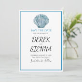 Blauwgroen Blauw Single Seashell Wedding Save The Date (Staand voorkant)