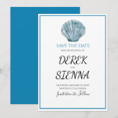 Blauwgroen Blauw Single Seashell Wedding Save The Date (Voorkant / Achterkant)