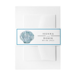  Blauwgroen Blauw Single Seashell Wedding Uitnodigingen Wikkel