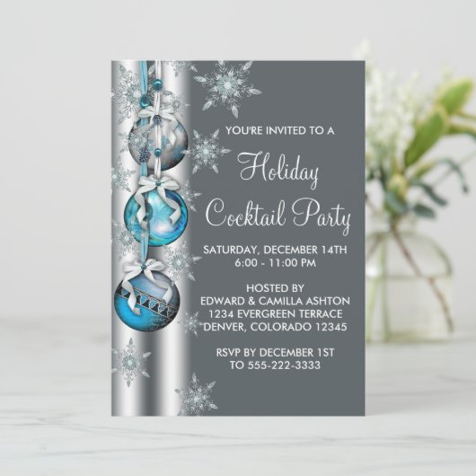 Blauwgroen Blauw Sneeuwvlokken Ornamenten Kerstfee Kaart (Staand voorkant)