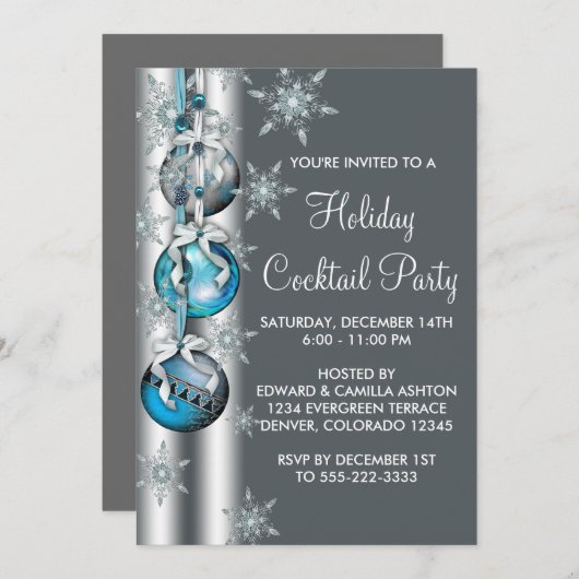 Blauwgroen Blauw Sneeuwvlokken Ornamenten Kerstfee Kaart (Voorkant / Achterkant)