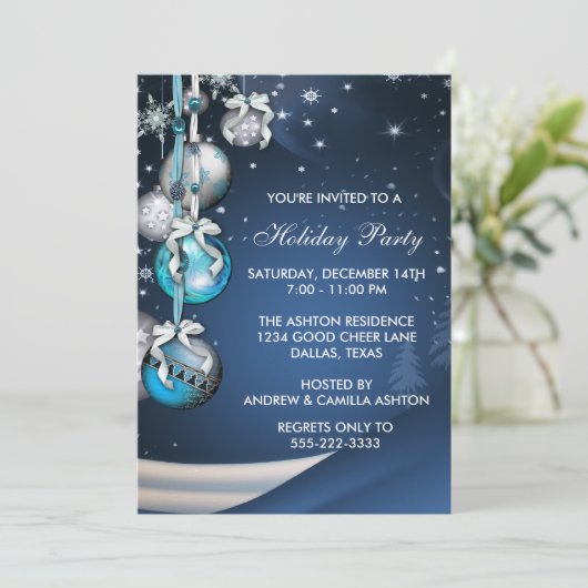 Blauwgroen Blauw Sneeuwvlokken Ornamenten Kerstfee Kaart (Staand voorkant)