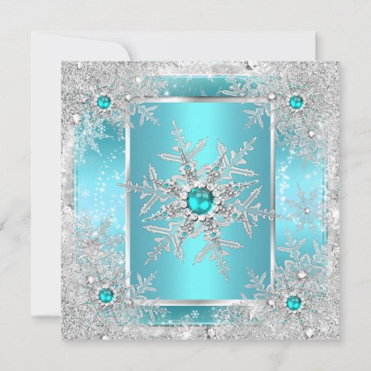 Blauwgroen blauw Snowflake Silver Winter Wonderlan Kaart (Achterkant)