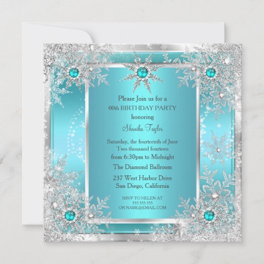 Blauwgroen blauw Snowflake Silver Winter Wonderlan Kaart (Voorkant)