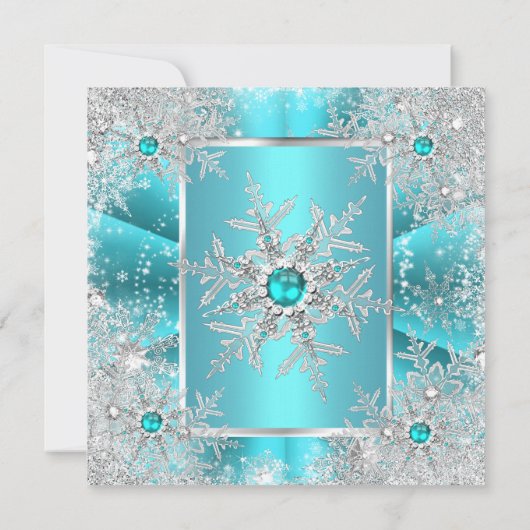 Blauwgroen blauw Snowflake Silver Winter Wonderlan Kaart (Achterkant)